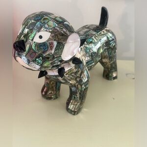 Taxco Abalone + Mother of Pearl Handcrafted in Mexico Dog Statue ONE OF A KIND